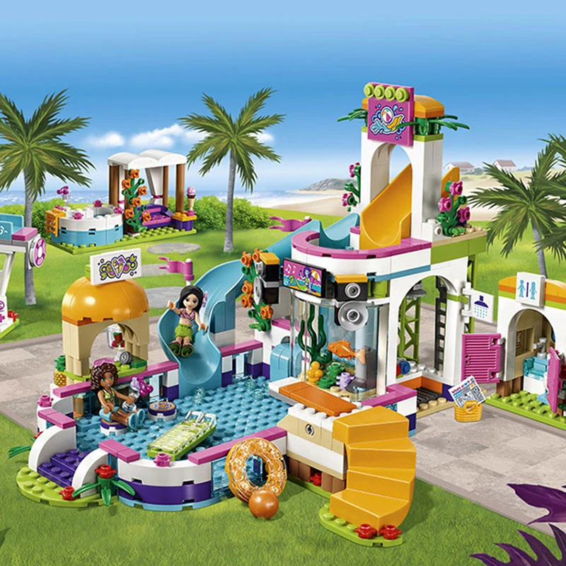 

In Stock Heartlake Summer Pool Building Blocks Set Bricks Compatible Friends 41313 Birthday Christmas Gift For Girls Children