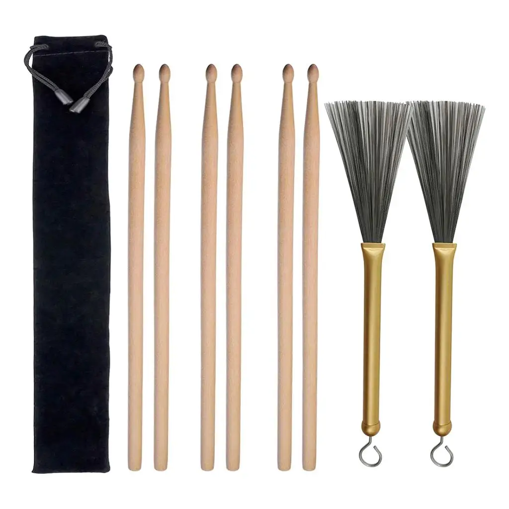 6 шт. деревянные барабанные палочки 5А проволочные щетки для кленового выдвижного