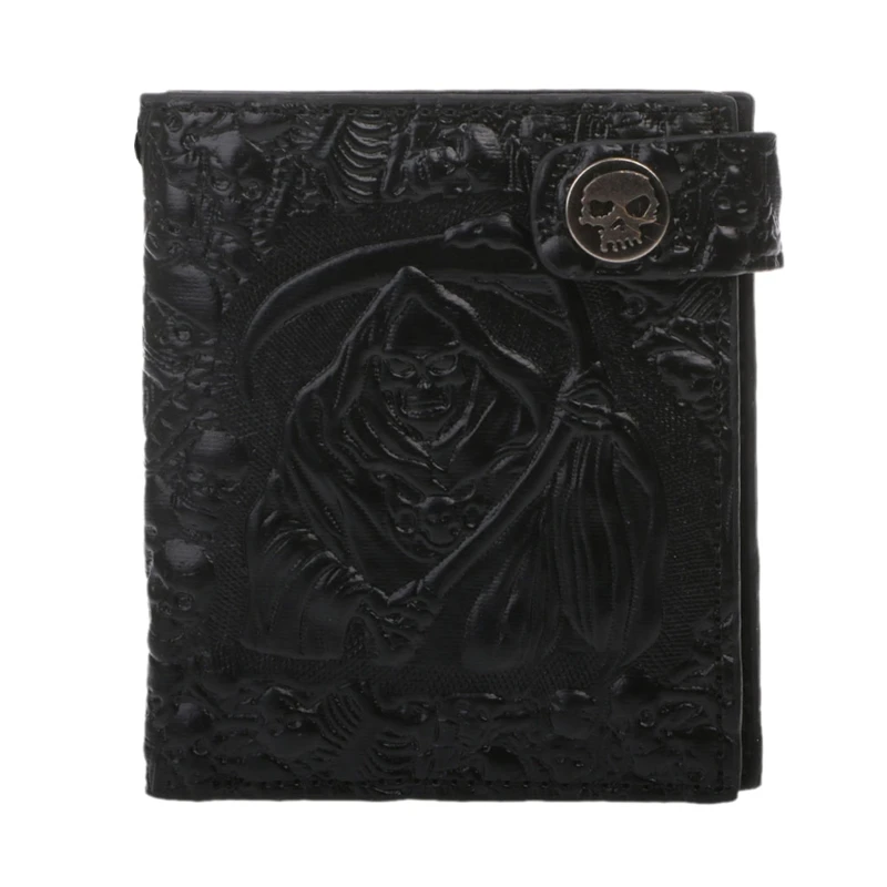 

THINKTHENDO Vintage Skull Leather Wallet With Anti Theft Chain Men Bifold ID Credit Card Holder With Key Chain