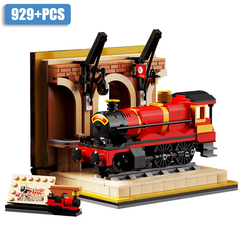 

City 929pcs Classic Magic Train Station Book Building Blocks MOC Steam Train Track Model Bricks Toys For Children Adult Gifts