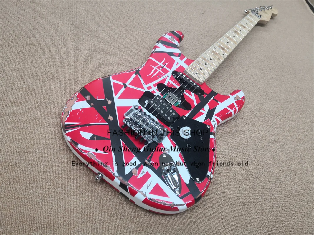 

Фабричная 6-струнная электрическая гитара, черный, красный, полосатый корпус из липы, кленовый шейный тремоло мост
