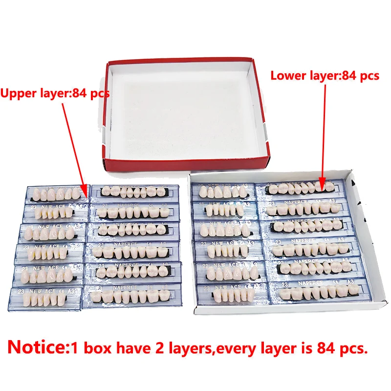 168 pieces/6sets /box Dental Synthetic Polymer Teeth Full Set Resin Denture Dental Teeth Color A2 A3 Size 23 Dentist Materials