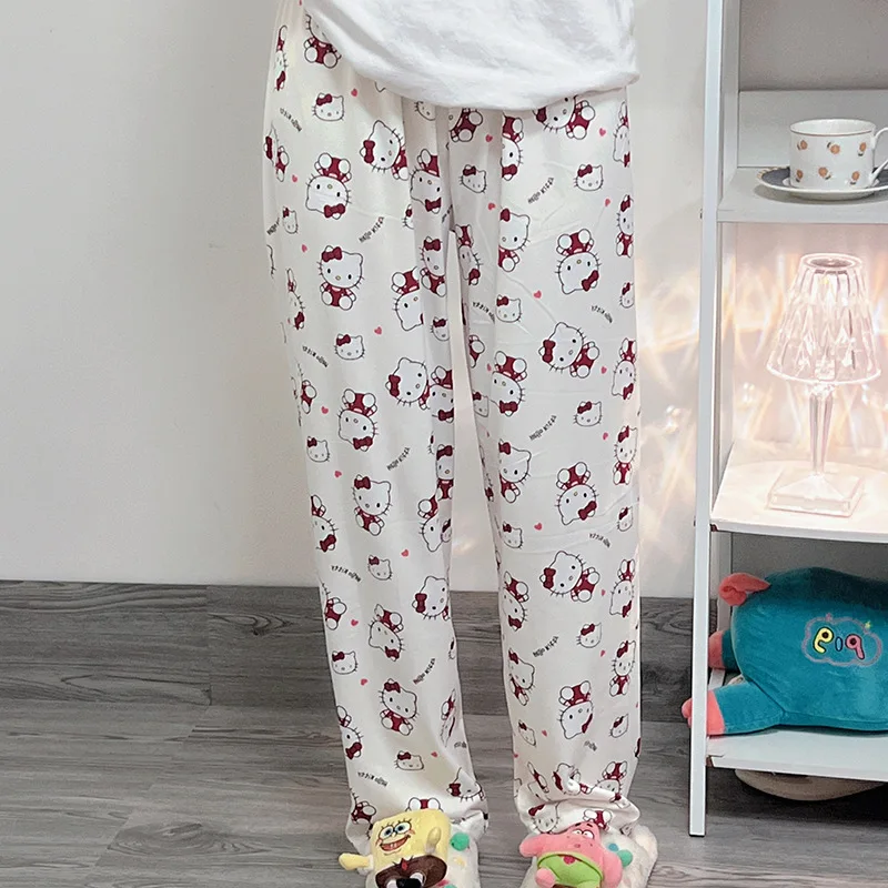 

Sanrio Hello Kitty Pajama Pants Melody Kuromi Women's Kawaii Y2K Loose Size Home Furnishing Girl Cute Print Casual Pants Gift