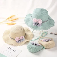 new cute bow straw sun hat for kids girls 2 8y wide brim top hat summer sun protection cap children panama cap beach bucket hat