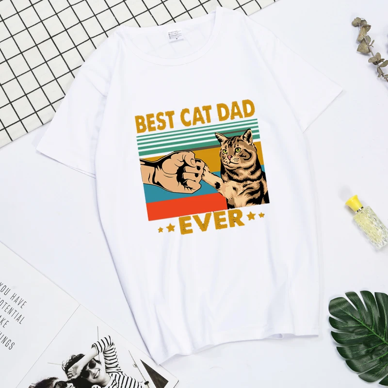 Retro Vintage Best Cat Dad Ever Fathers Day Father Of Cats Gift T Shirt Men T Shirt Summer Tshirt Tees Streetwear