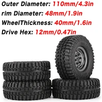 4pcs 1 9 inch beadlock wheel rim tires 110mm rubber tires tire with metal for 110 traxxas trx 4 scx10 rc4d90 rc crawlercar