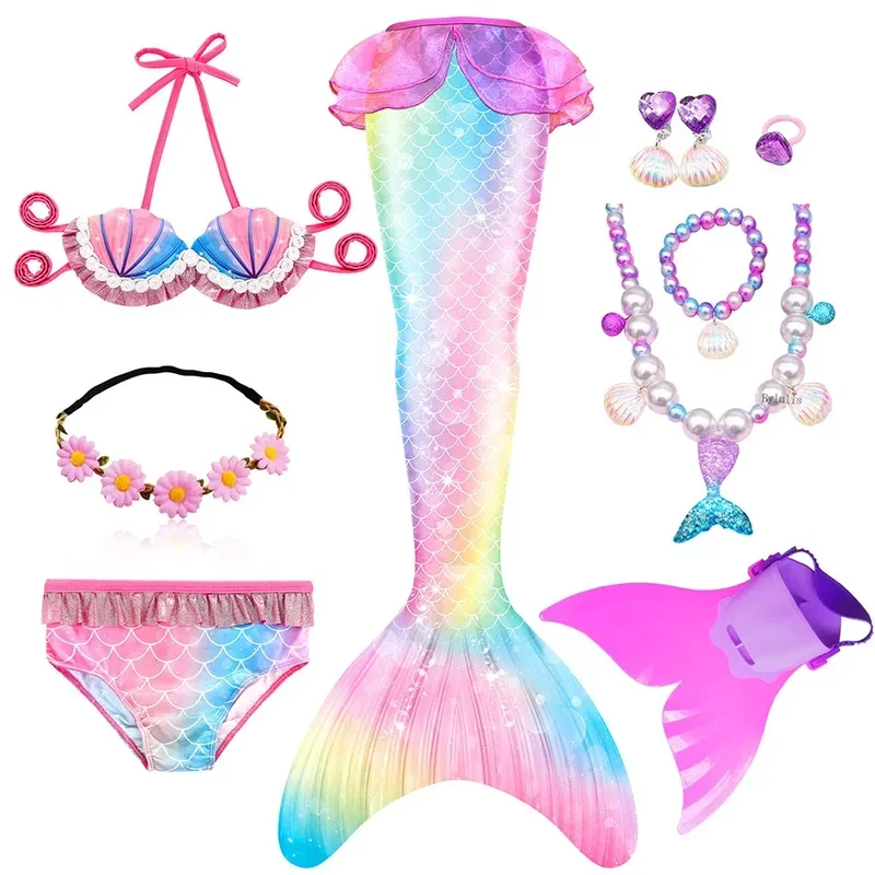Купальный костюм для девочек с хвостом Русалочки комплект косплея купальник