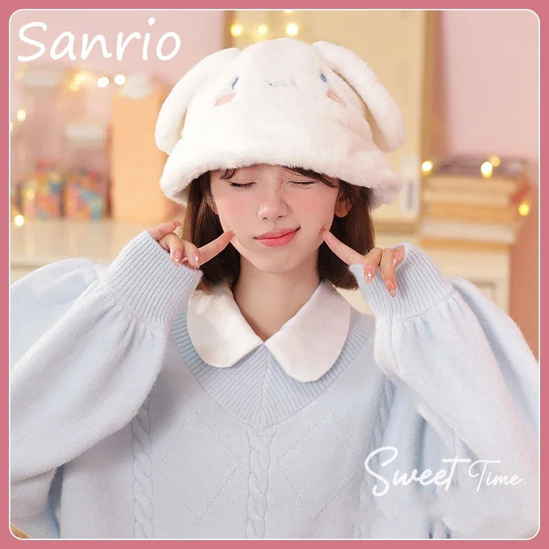

Sanrio Pochacco Kuromi Cartoon Plush Fisherman Hat Cinnamoroll Cute Sweet Dome Hat My Melody Kawaii Girl Winter Padded Warm Cap