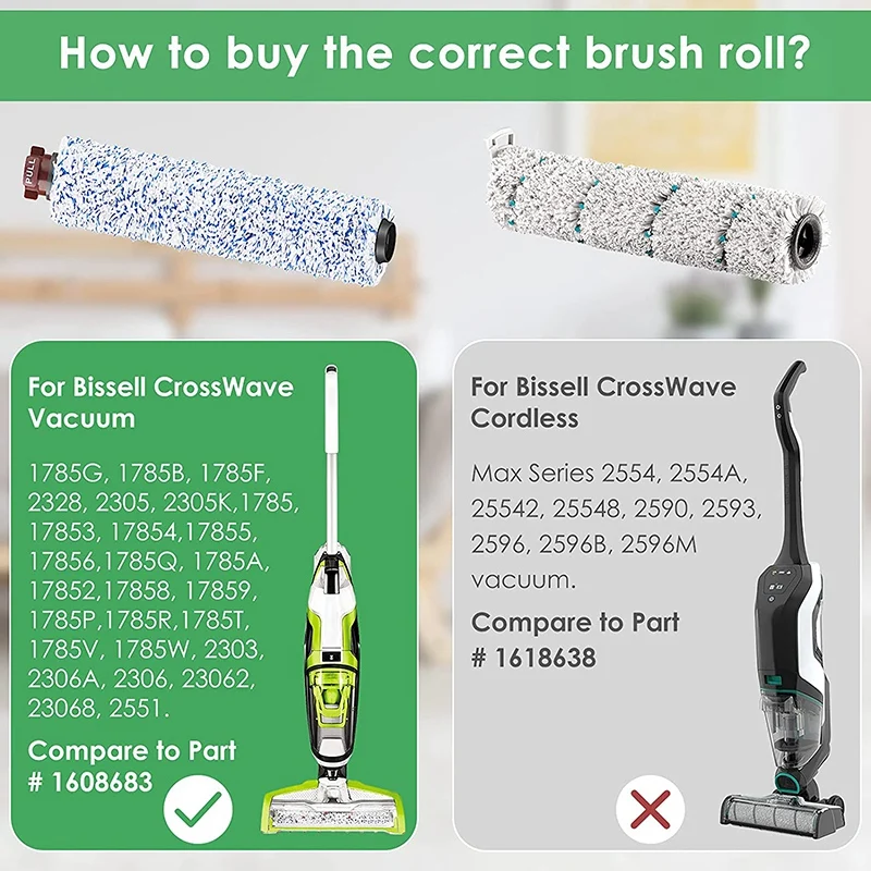 Запасные части совместимые с Bissell Crosswave 3 рулона щеток для разных поверхностей 1868 +
