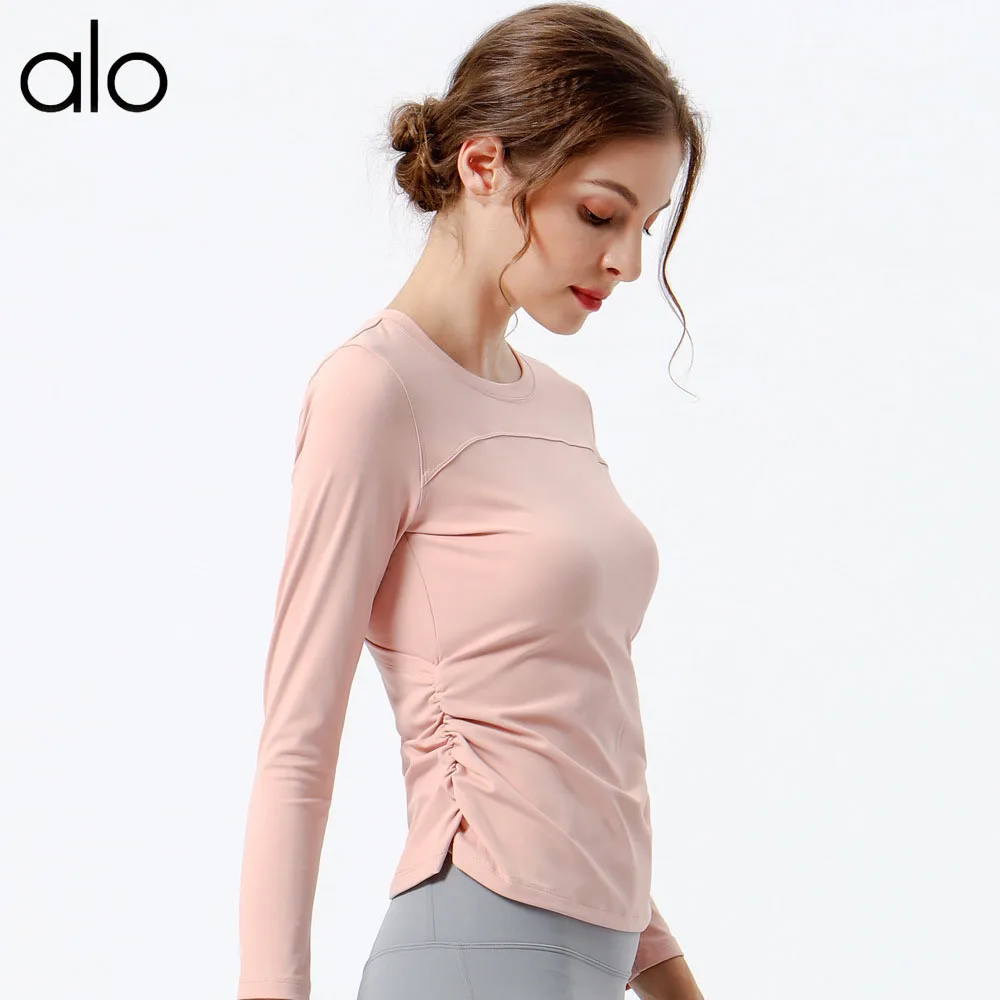 

Alo Yoga Slim Women Long Sleeve Crop Top Pink Running T-Shirts Fitness Solid Workout Clothes Sportswear Gym Sports Tee Ladies