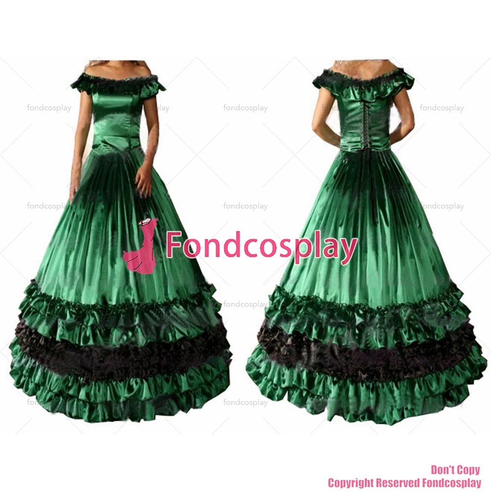 

Длинное атласное платье для косплея fondcosplay, Готическая Лолита, панк, средневековое платье, зеленое бальное Вечернее платье для CD/TV[CK1438]