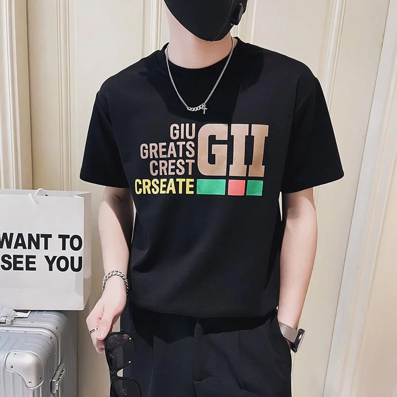 

Alphabet Clothes Print Top Anime Katoen Watercolor Graphic Men's T-shirt Mens Tee Shirts Streetwear Fashion Heather White Cool L