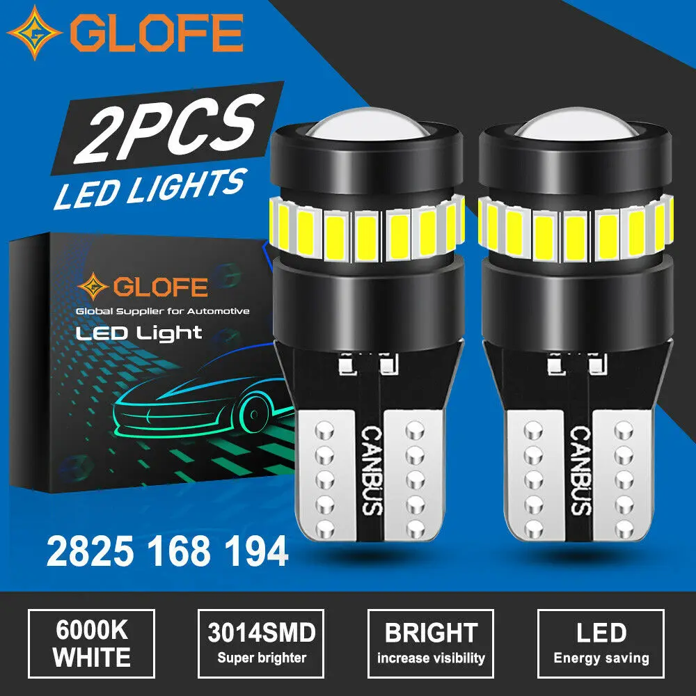 

2X Glofe T10 168 2825 194 Светодиодная лампа для номерного знака 6000K яркий белый Canbus