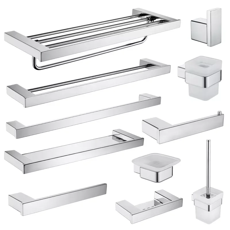 

NEW2023 Bathroom Accessories Tissue Paper Holder Robe Hook Soap Dish Holder Towel Rack SUS304 Stainless Steel Toilet Brush Holde