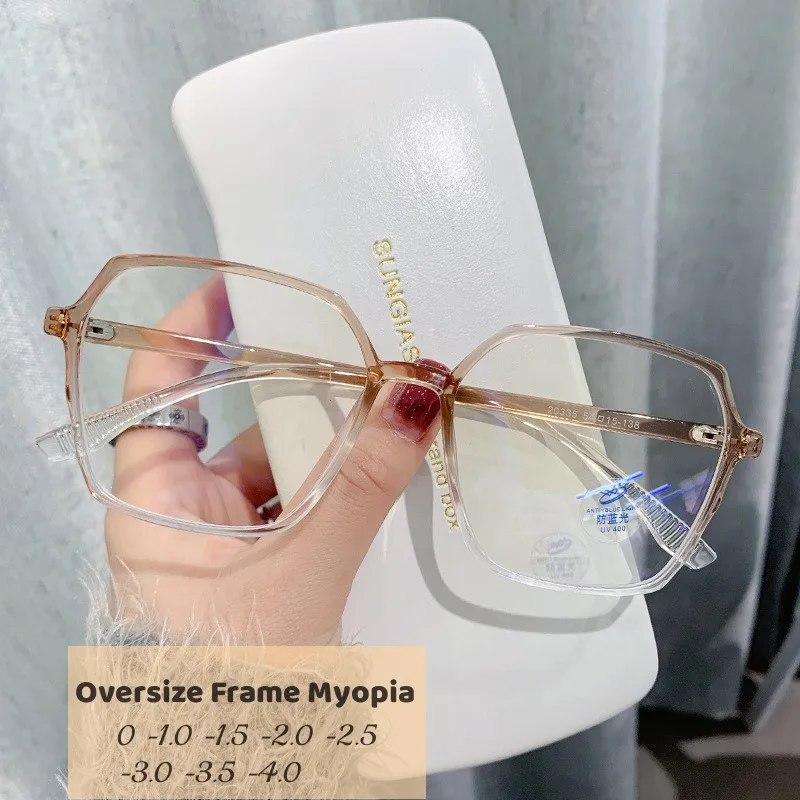

Oversized Myopia Women Men Trendy Transparent Anti-Blue Light Computer Eyeglasses Optical Nearsight Glasses Diopter 0 To -4.0