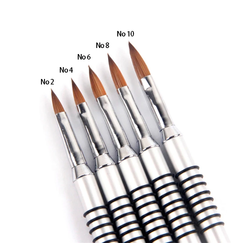 

1Pc 2#4#6#8#10# Kolinsky Nail Art Brush Acrylic Powder Carving Painting Pen Metal Handle Gel Builder Manicure Brush Drawing Tool