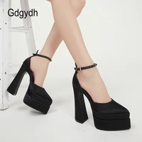 gdgydh womens fashion platform chunky heels pointed toe high block heels platform pumps ankle strap silk satin party shoes