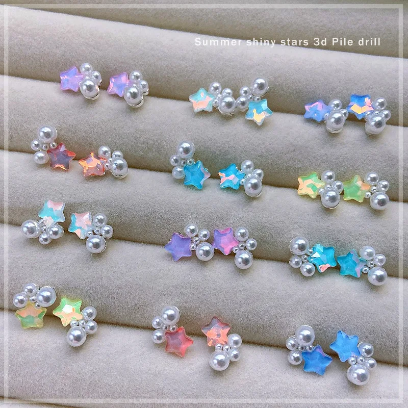 

10 pieces per pack new Nail Pile Drill ornaments spring and summer Macaron color system Pentagram Pearl Nail Alloy ornaments