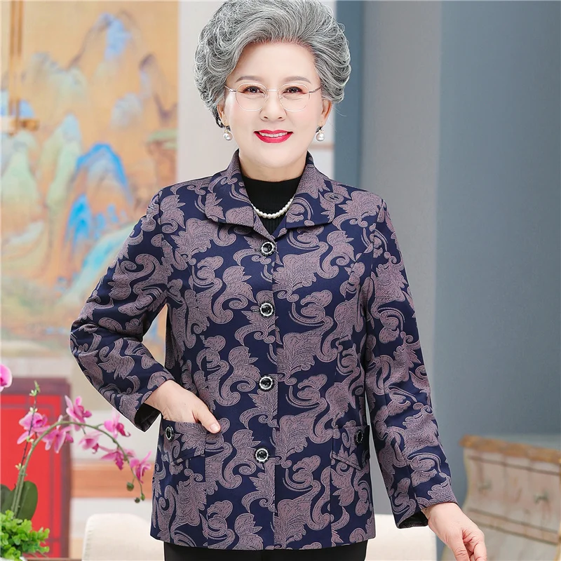 

Spring Autumn Women's Jacket Middle-aged Elderly Mothers Lapel Woolen Coat 60 Years Old 70 Grandma Outfit