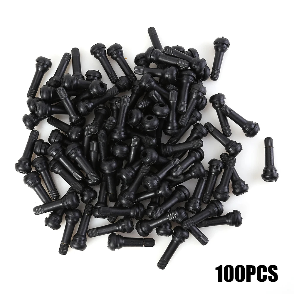 

100Pcs/pack TR414 Snap In Tire Valve Stems Short Black Rubber With Dust Cap Tubeless Tire Tyre Valves for Car Motorcycle