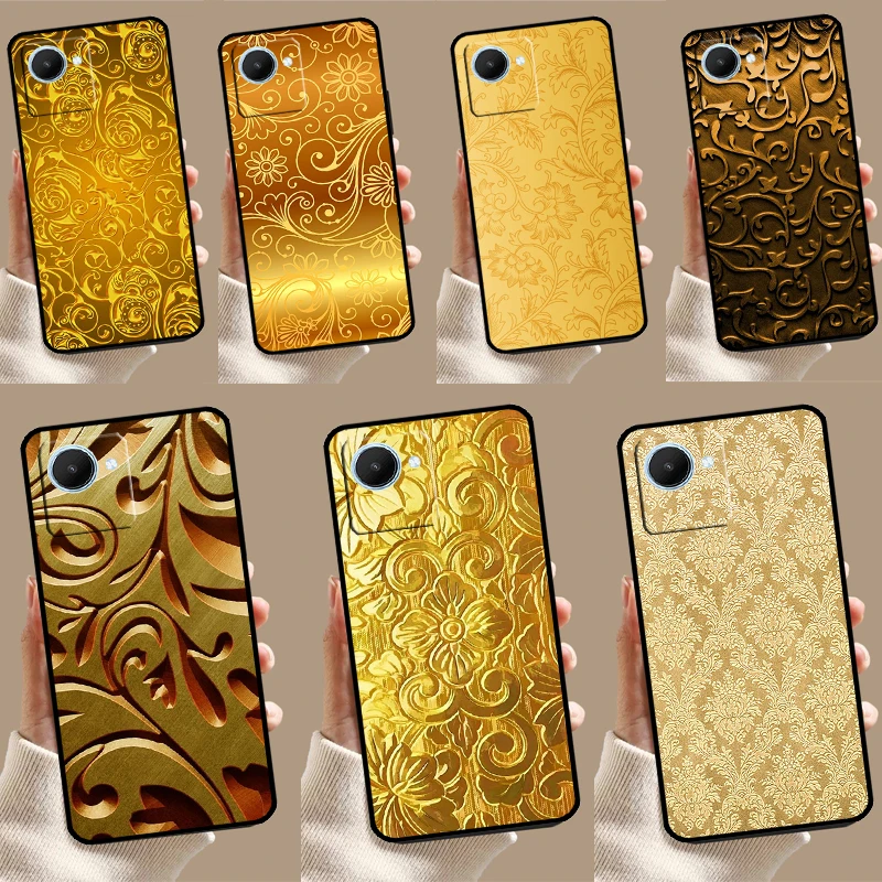 Золотой цветочный узор для Realme 12 9 10 11 Pro Plus C67 C55 C53 C51 C35 C33 C30 C25s C21Y C31 GT5 GT Neo 6