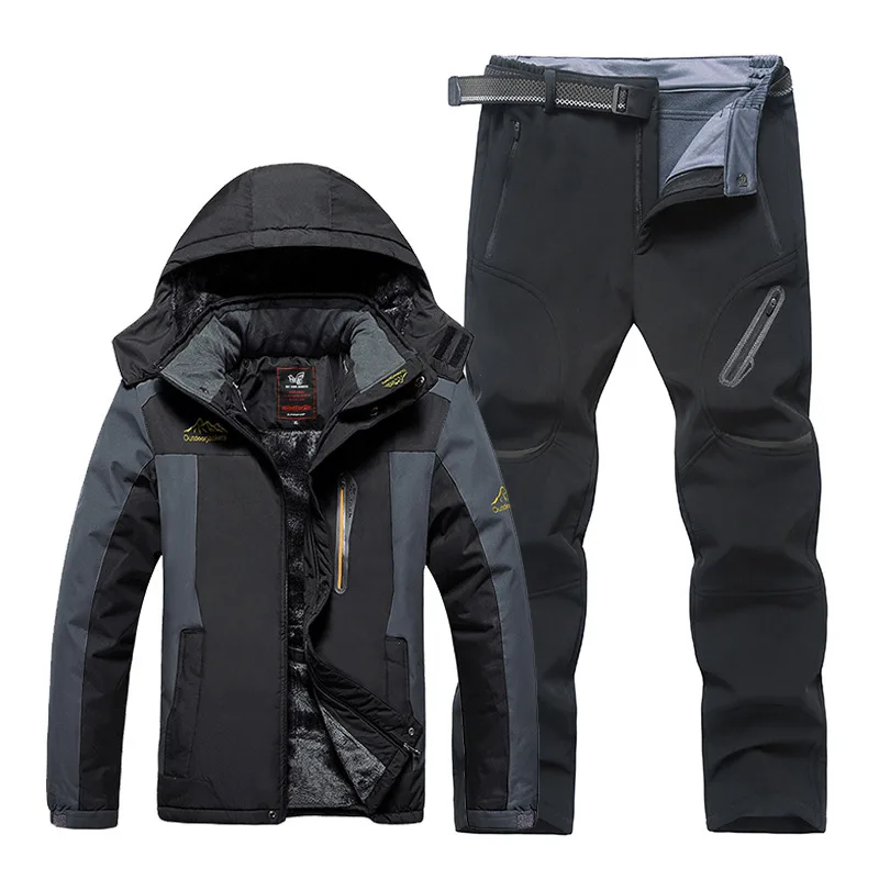 Men's Clothes Mountaineering Casual Clothing Winter Keep-warm Men Suit Windproof Waterproof Breathable Jacket Plus Velvet Sets
