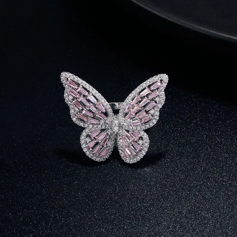 

RAKOL Shiny Full Cubic Zirconia Large Butterfly Open Adjustable Ring 2022 New Trendy Rings for Women Party Jewelry Festival Gift