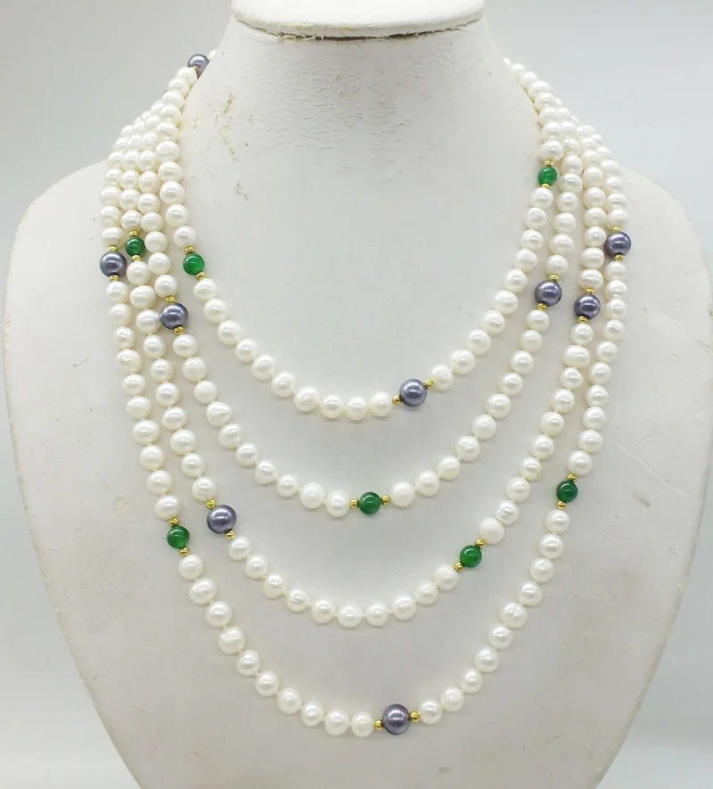 

Exquisite, 4 rows 7-8MM natural pearl necklace