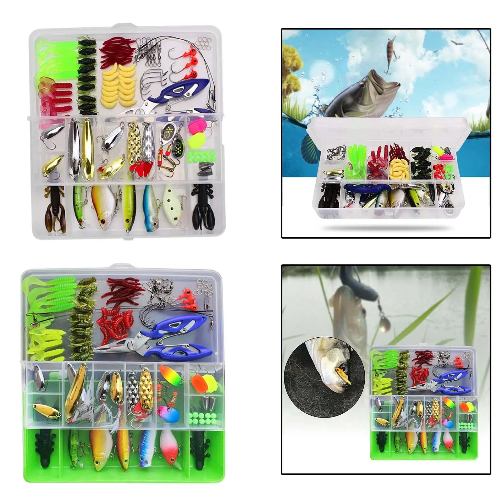 

101Pcs Fishing Lure Tackle Kit Tackle Box Fishing Gear Jig Hooks Worms