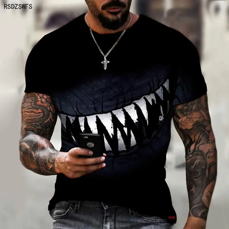 Brand Men's Shirt Evil Mouth Grin 3D Printing Street Fashion Fashionable Comfortable Loose Super Large Size 5XL