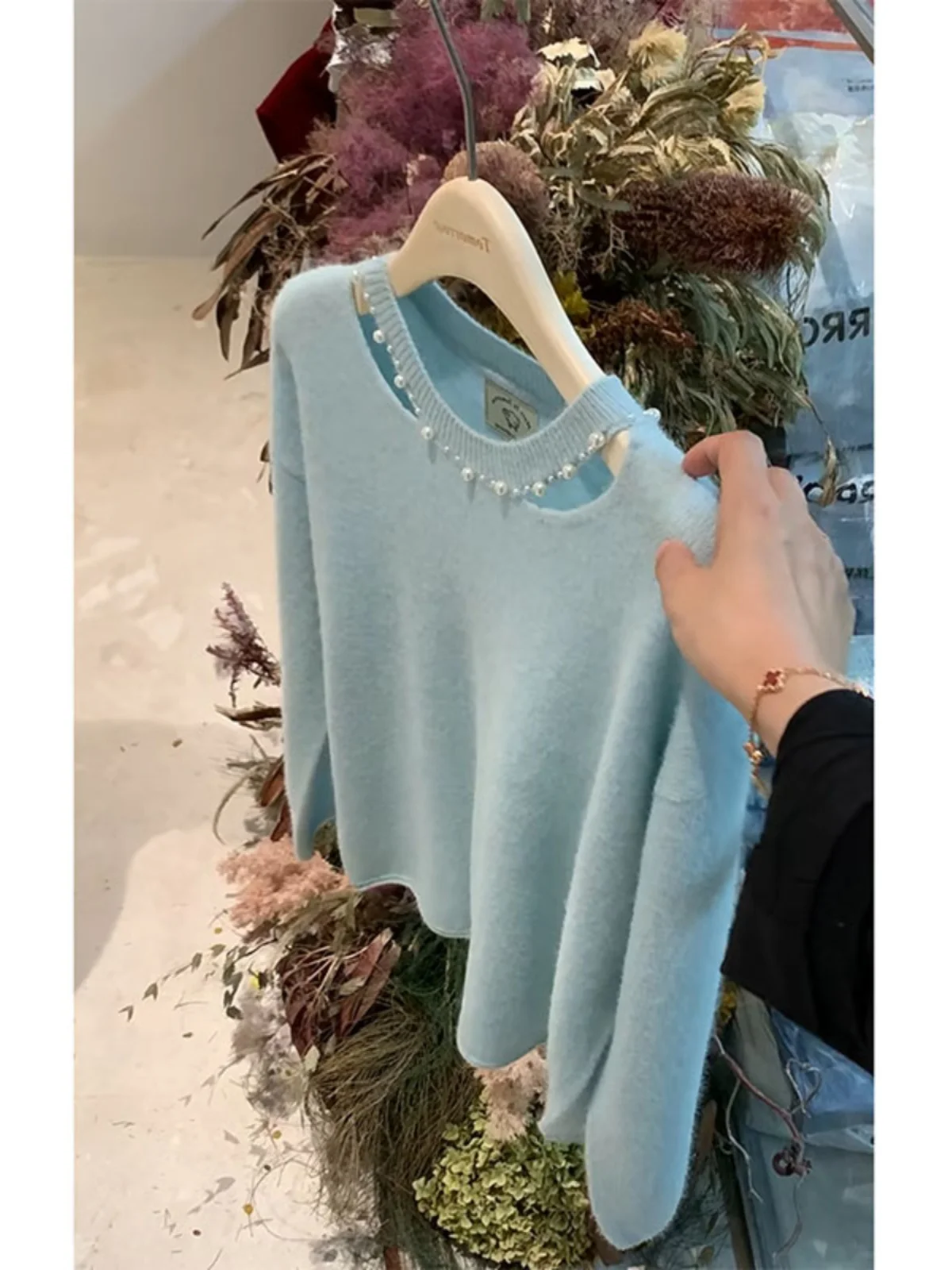 Легкий роскошный вязаный топ с длинными рукавами в стиле вестерн Sle Hollow Design Sense