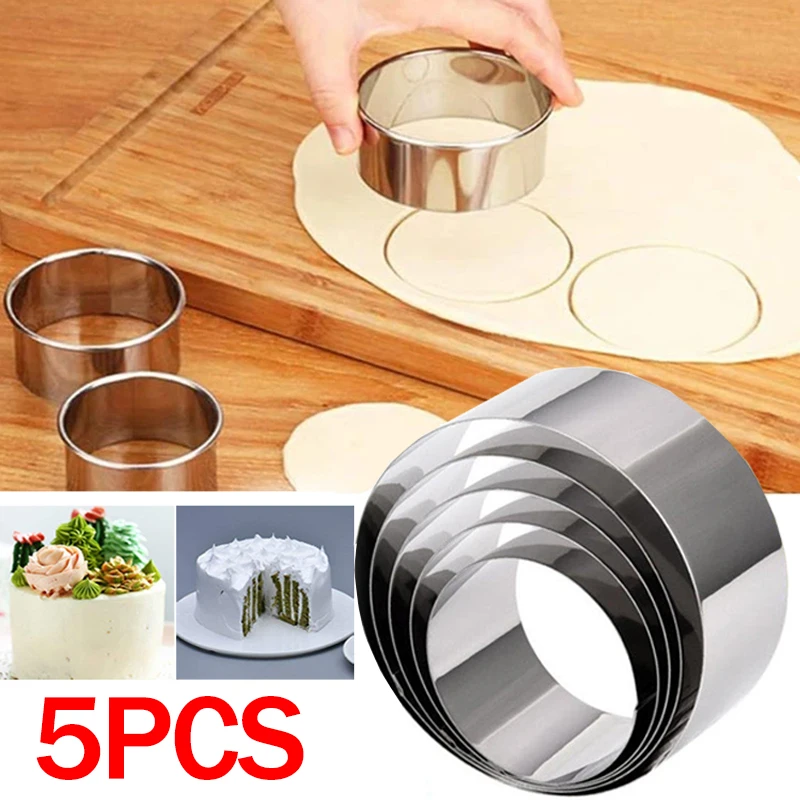 

5Pcs/set Stainless Steel Biscuit Mold Round Circle Shaped Cookie Cutter Silver Cake Pastry Bakeware Kitchen Dough Cutting Tool