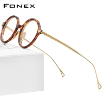 fonex acetate titanium glasses frame men 2022 vintage retro round prescription eyeglasses women optical spectacle eyewear f85664