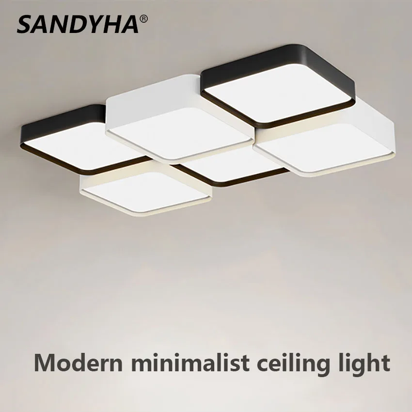

Minimalist Led Ceiling Lamp Black White Square Acrylic Creativity Home Decor Living Room Bedroom Office Study Lighting Luminaire