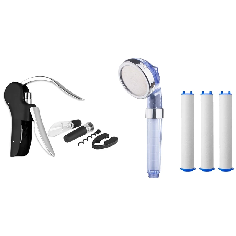 

Hot 1 Set Manual Wine Opener Corkscrew Set Wine Pourer & 1 Set PP Sediment Cartridge Filtered Shower Head Filter