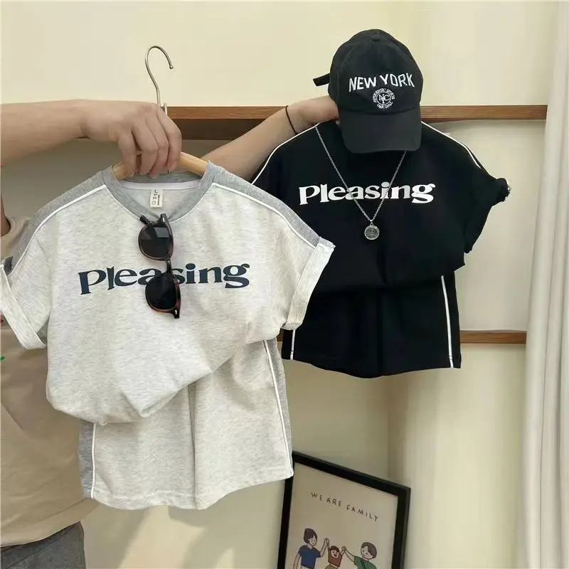 Korean Childrens Clothing Summer Childrens Sports Casual  Short Sleeved Set For Boys And Girls Short Sleeved Two-Piece Set Kids