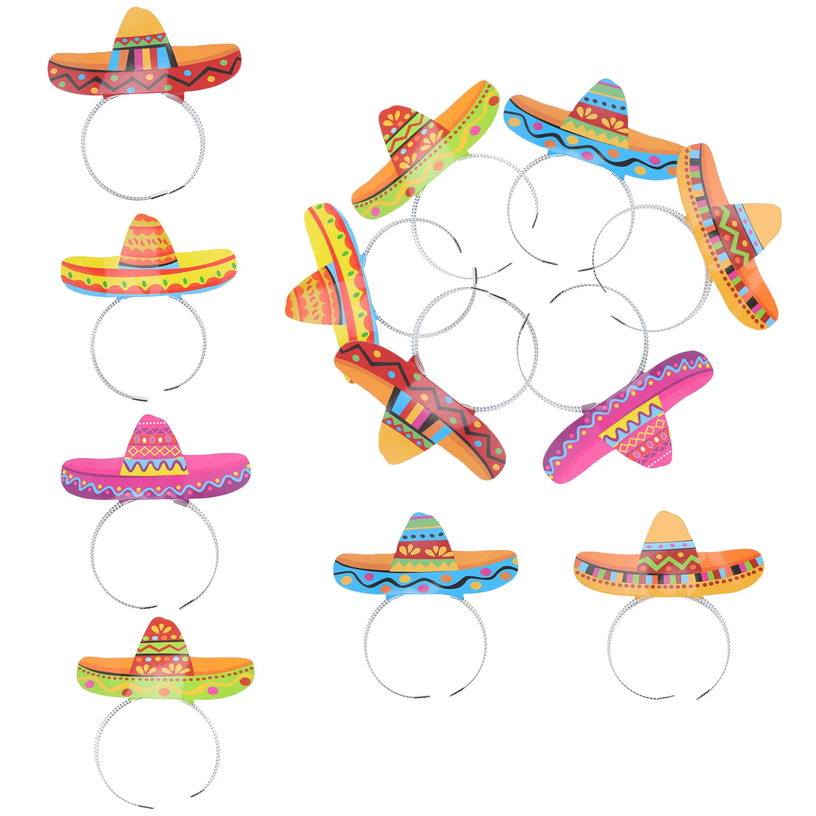 

12pcs Holiday Festival Paper Luau Event Photo Props Wide-brimmed Hat Headband Mexican Party Headbands Hat Hair Clasp Headband