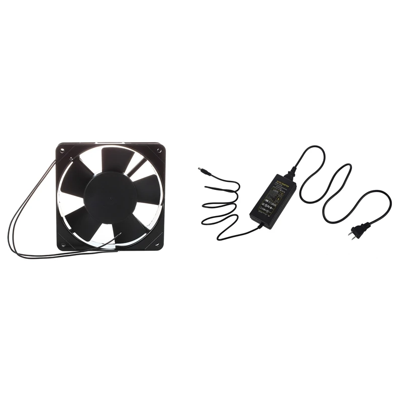 

1 Pcs AC 220V-240V Fan For PC Black & 1 Set 12V Power Supply Adapter 5A Transformer