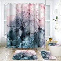 blue pink marble shower curtain sets non slip rug toilet lid cover bath mat texture abstract bathroom decor bathtub curtain set