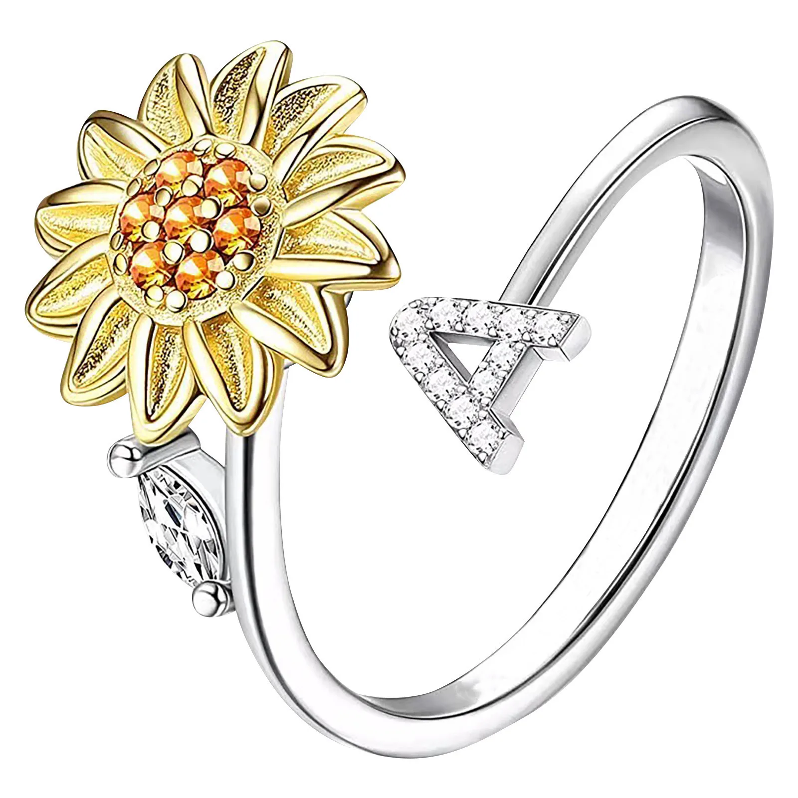 

Sunflower 26 Letter Rotatable Ring For Women Fashion Jewelry Popular Accessories For Wife Sizable Rings