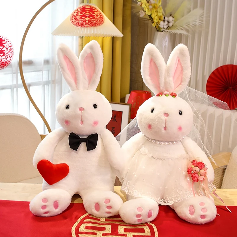 Cartoon Animal Plush Couple Rabbit Knot White Wedding Dress Series Doll Peter Rabbit Kawaii Home Decor Wedding Gift for Friends