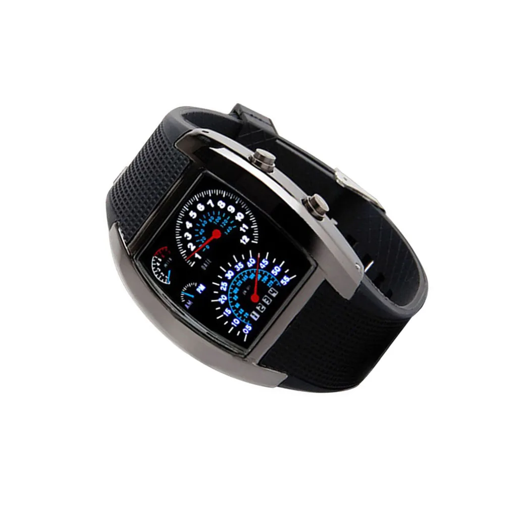 

Мужские наручные часы светодиодный, портативные декоративные модные наручные часы с силиконовым ремешком на батарейках, часы, подарок на д...