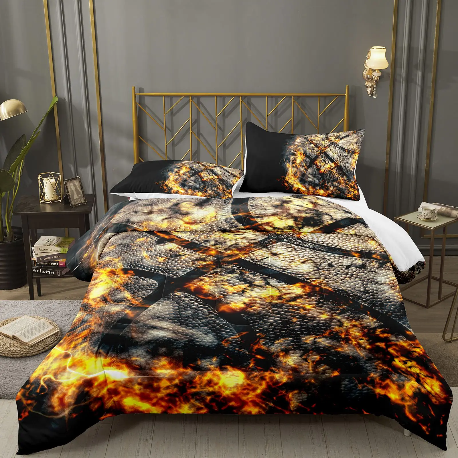 

Burning Basketball Flame Pattern Multiple Color Duvet Cover Set Bed Pillowcases Luxury Queen Comforter Bedding Sets