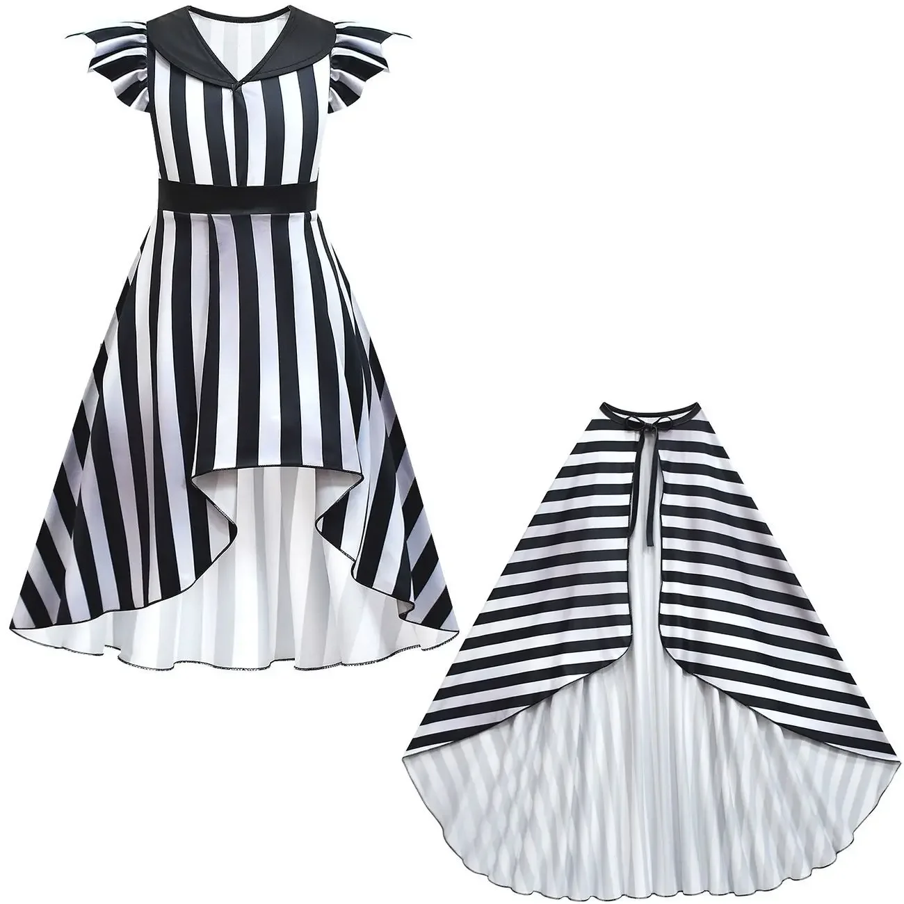 Детское платье в черно-белую полоску с принтом ужасного монаха для девочек сумка