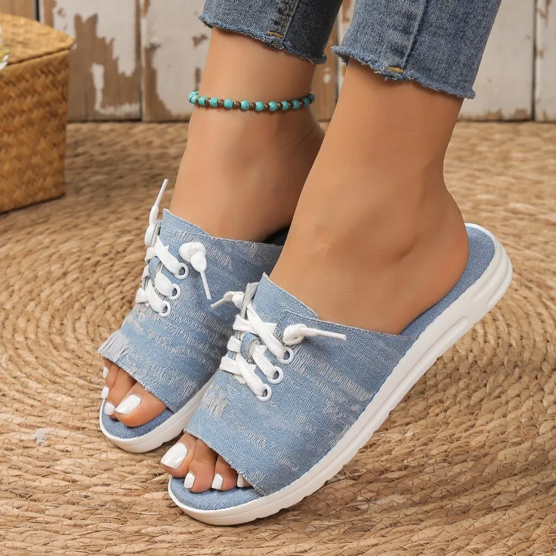 

Women Lace-up Slippers Platform Shoes 2023 New Casual Open Toe Summer Flip Flops Beach Shoes Sandals Party Dress Zapatos Slides