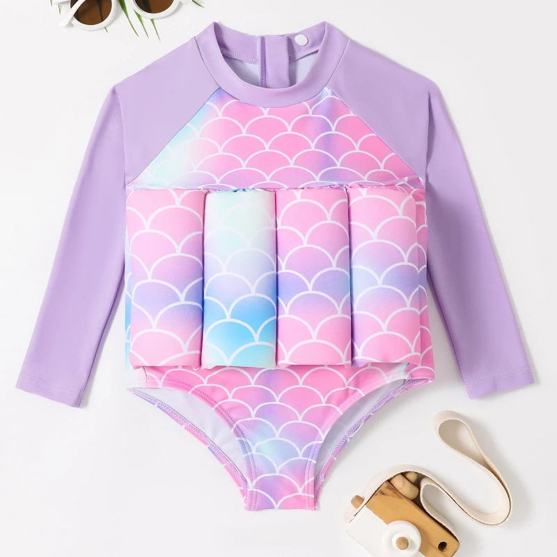 

Children's Buoyancy Swimsuit Long Sleeve One-piece Purple Mermaid Girls Swimsuit Summer Baby Swimwear Kids Swim Suit Surfwear