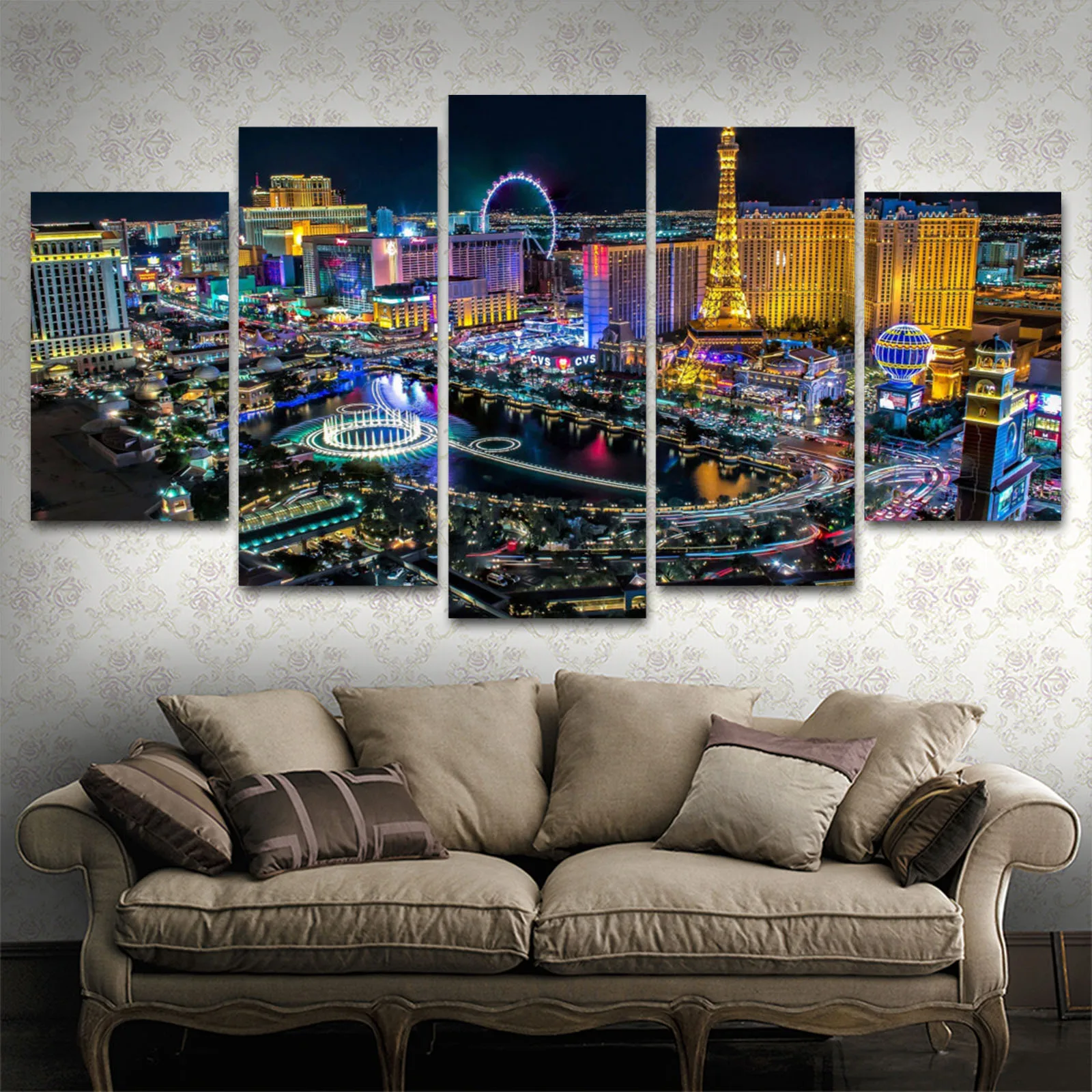 

Настенная живопись на холсте, холст, искусство, городские ночные сцены, живопись, 5 шт., печать, современный декор, картина, плакат LW779