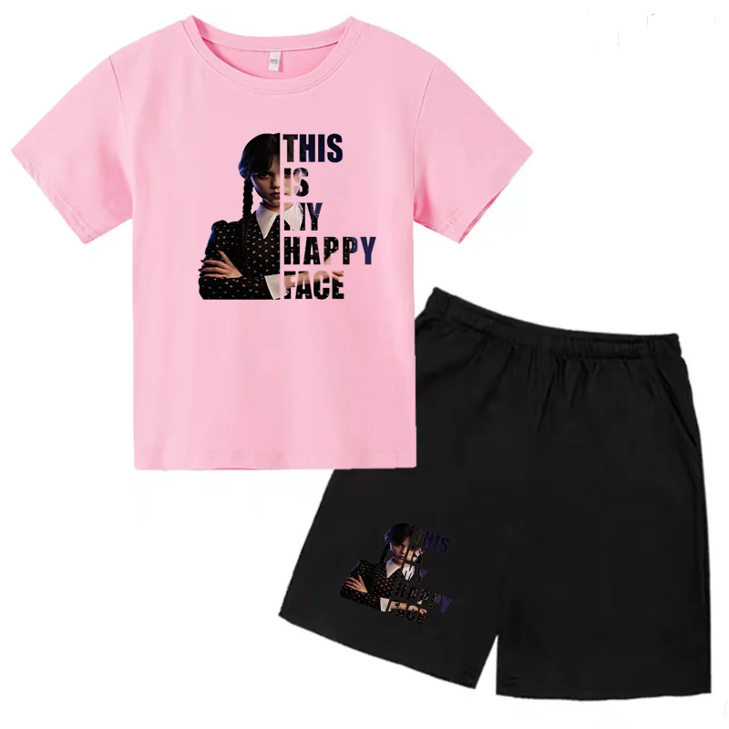 Wednesday Children's Clothes Printed Girls Boys Cotton Fashion T-shirt Set Baby Summer Hot Sell Casual Top + Shorts 2-piece Set