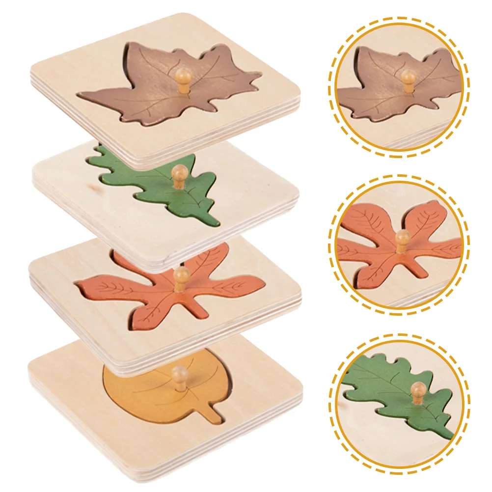 

4 Pcs Leaf Puzzle Wooden Jigsaw Puzzles Educational Toy Three-dimensional Preschool Leaves Plaything Cognitive