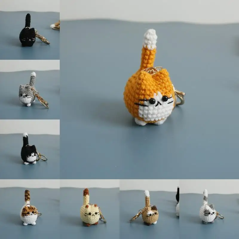 Фото Брелок-подвеска 2026 Crochet Kitten Series: милый вязаный котик ручной работы, толстый кот-брелок, вязаное животное, аксессуар для рюкзака, подарки №5